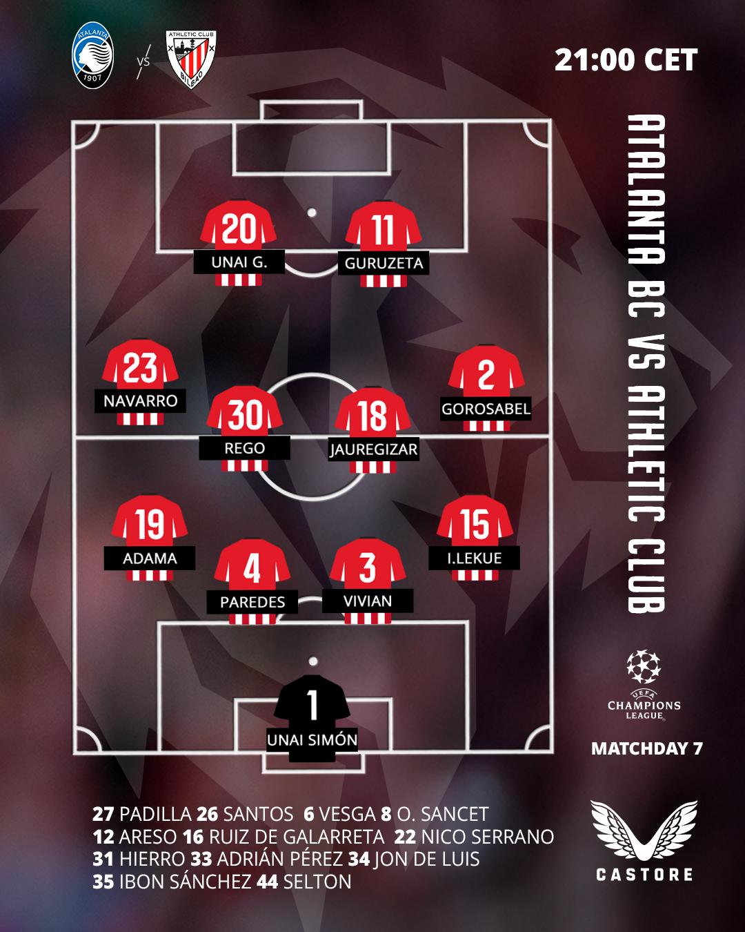 Starting XI: Atalanta BC vs Athletic Club (Champions League 2025-26 MD7)